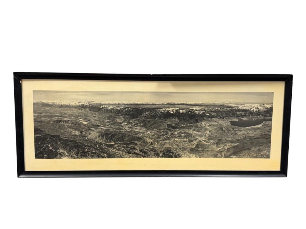 BLACK AND WHITE AERIAL PHOTOGRAPH CAPTURING TRUCKEE MEADOWS RENO AND SIERRA NEVADA FOOTHILLS: 41" X 16" FRAME