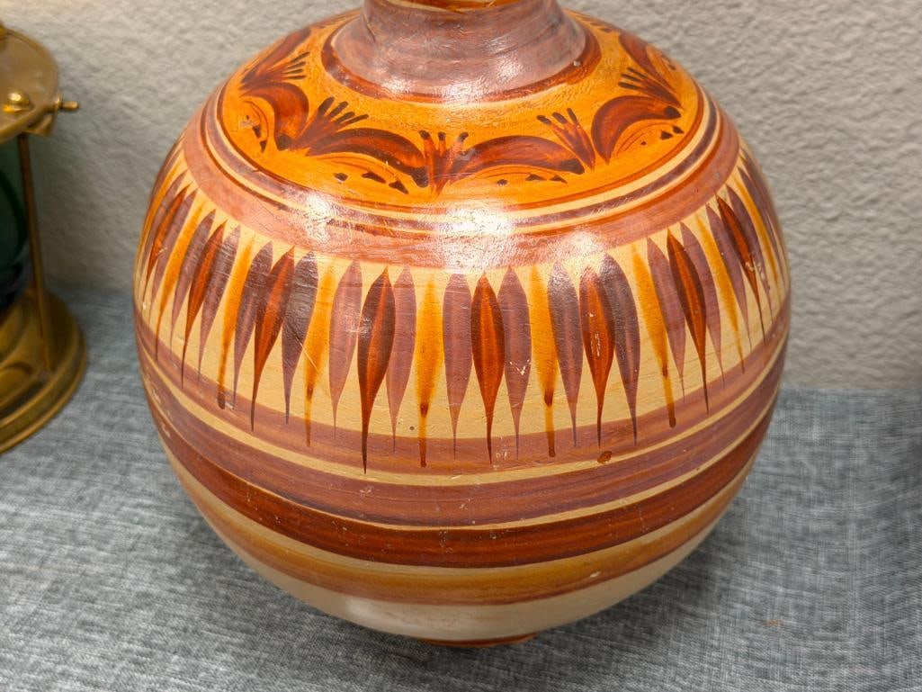 20TH CENTURY HAND-PIANTED POTTERY CLAY WATER JUG MEXICAN FOLK ART POTTERY - 2