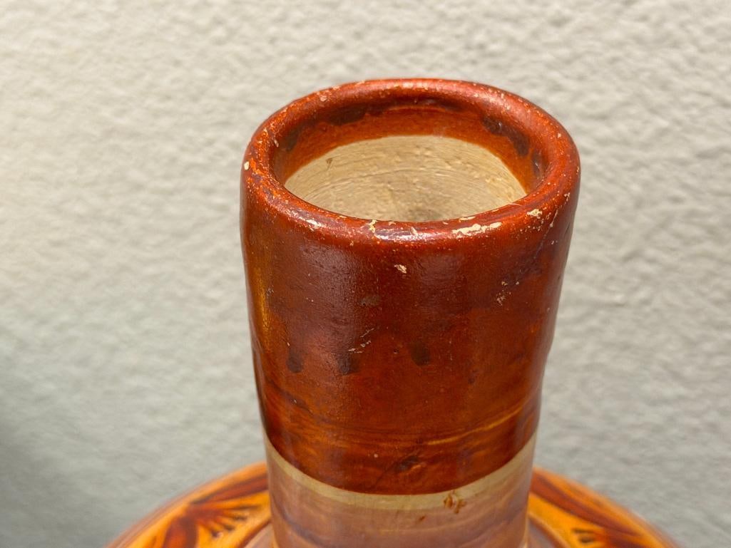 20TH CENTURY HAND-PIANTED POTTERY CLAY WATER JUG MEXICAN FOLK ART POTTERY - 4