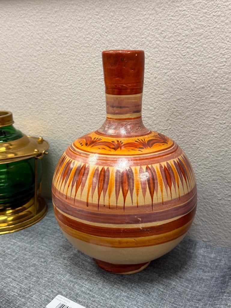 20TH CENTURY HAND-PIANTED POTTERY CLAY WATER JUG MEXICAN FOLK ART POTTERY - 5