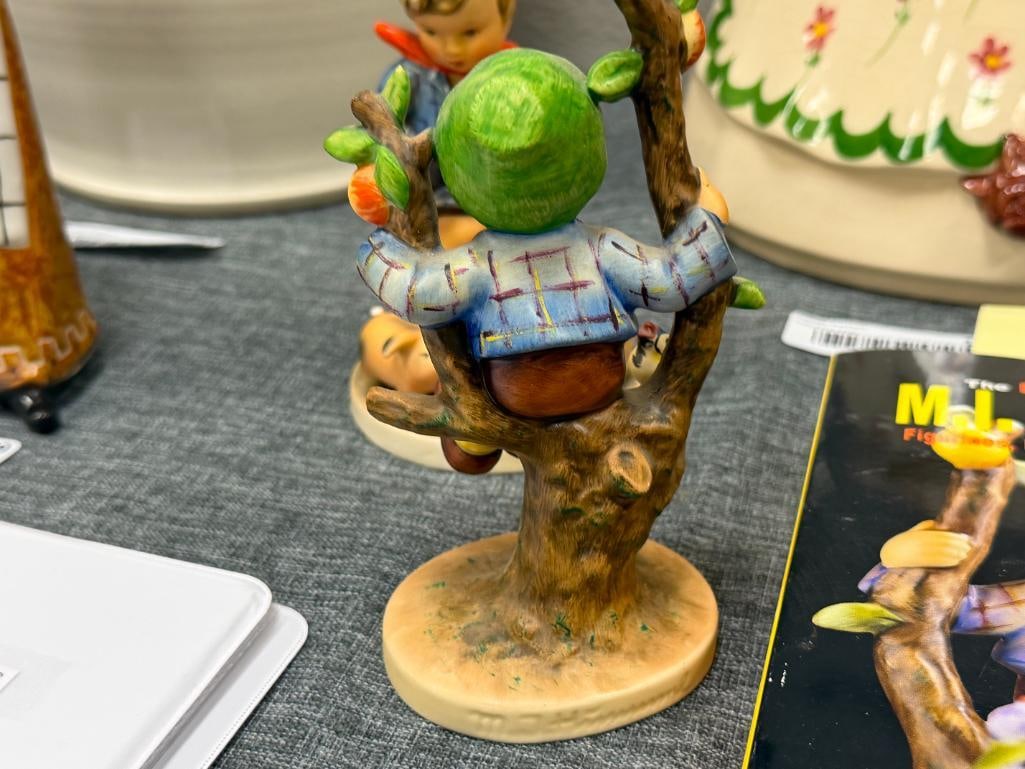 GOEBEL HUMMEL FIGURINES APPLE TREE BOY #142/I TMK 6 AND FARM BOY NO. 66 TMK 2 - 5