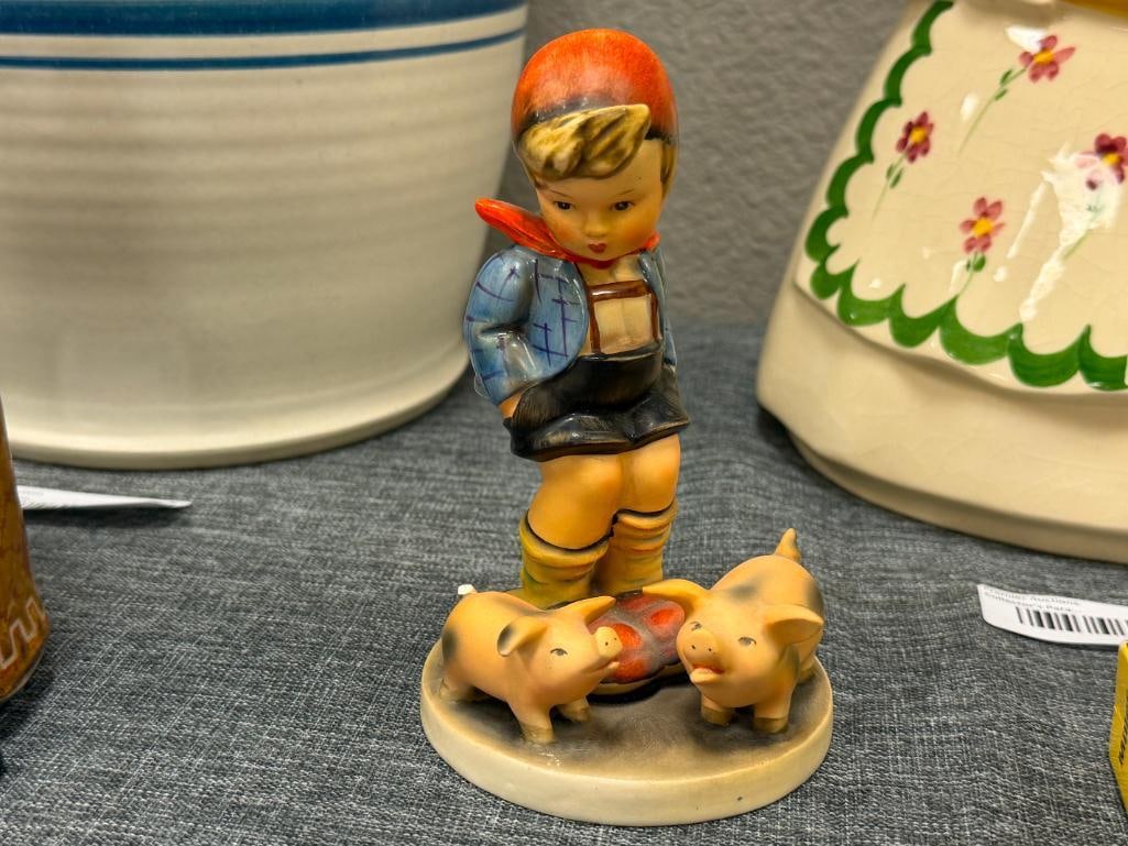 GOEBEL HUMMEL FIGURINES APPLE TREE BOY #142/I TMK 6 AND FARM BOY NO. 66 TMK 2 - 7