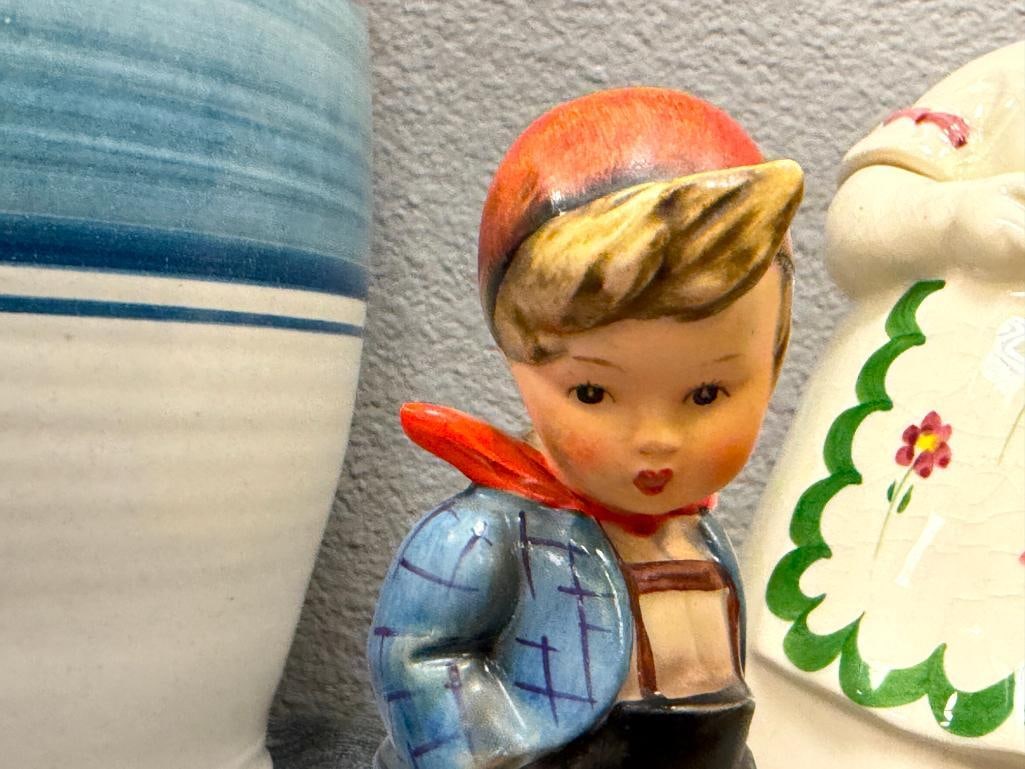 GOEBEL HUMMEL FIGURINES APPLE TREE BOY #142/I TMK 6 AND FARM BOY NO. 66 TMK 2 - 8