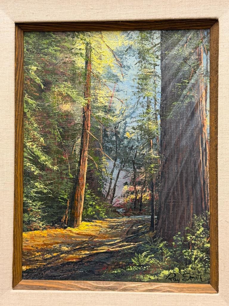 RAY SMITH 20TH CENTURY AMERICAN ARTIST ORIGINAL OIL ON CANVAS PAINTING LOGGING ROAD - 2