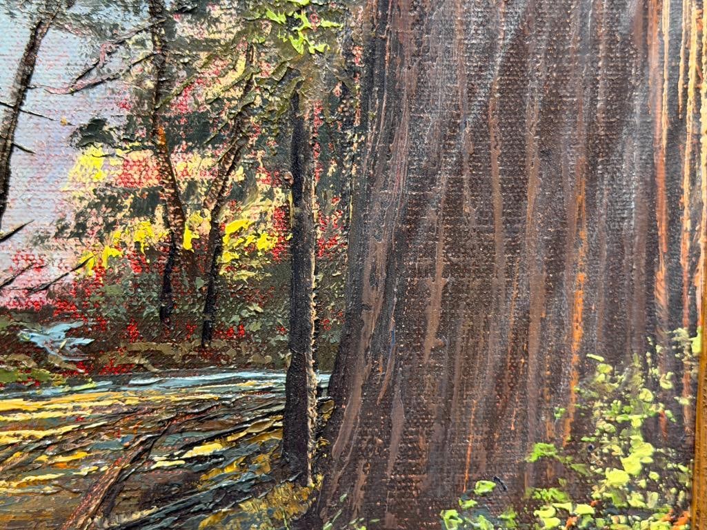 RAY SMITH 20TH CENTURY AMERICAN ARTIST ORIGINAL OIL ON CANVAS PAINTING LOGGING ROAD - 5