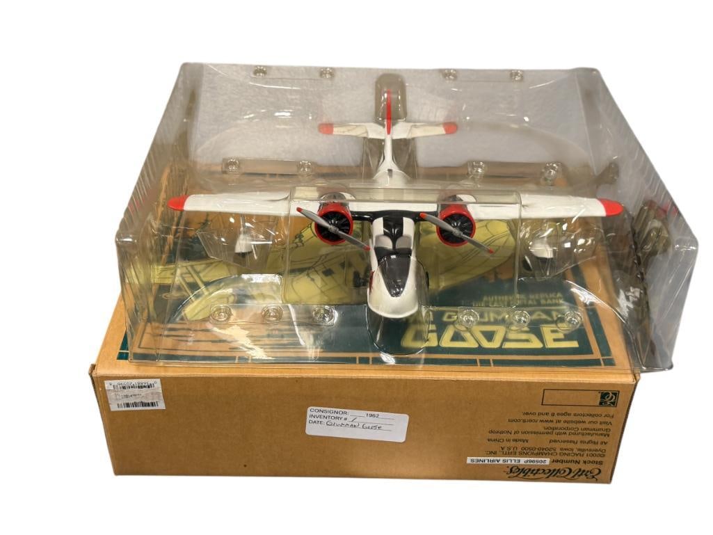ERTL COLLECTIBLES AUTHENTIC REPLICA 1941 GRUMMAN GOOSE DIE-CAST METAL COIN BANK: NEAR MINT CONDITION WITH ORIGINAL BOX 12" WINGSPAN