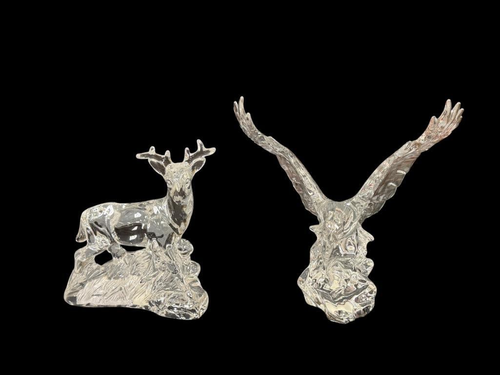 WONDERS OF THE WILD GERMAN LEAD CRYSTAL WILDLIFE FIGURES EAGLE AND BUCK: BOTH HAVE ORIGINAL LABEL ON THE BOTTOM, EAGLE HAS A TINY CHIP OF THE BEAK, NOT VERY NOTICEABLE 6 1/4" AND 7 3/4" H