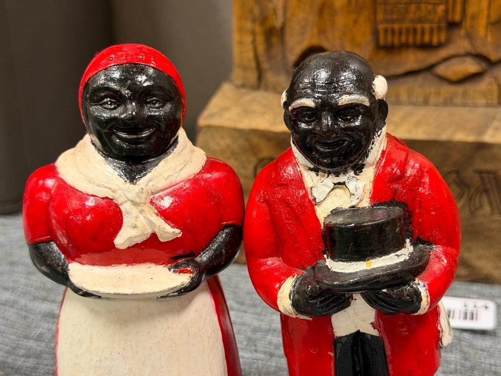 BLACK AMERICANA VINTAGE FIGURAL SALT AND PEPPER SHAKERS ONE SET MADE BY F & F MOLD AND DIE WORKS - 6