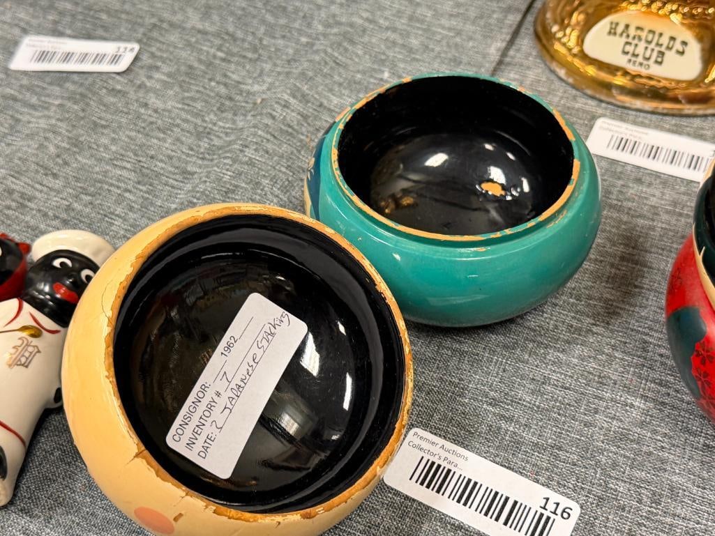 VINTAGE JAPANESE KOKESHI DOLL STACKING LACQUERWARE TRINKET BOXES - 8