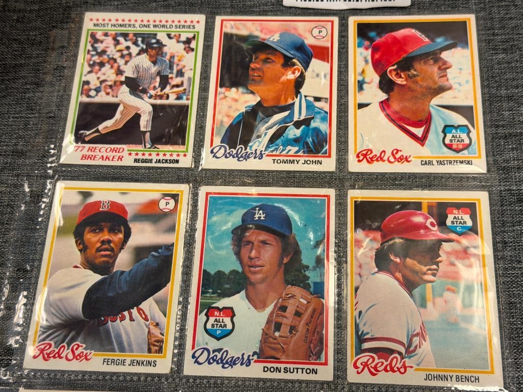 1978 TOPPS BASEBALL HALL OF FAMERS TONY PEREZ, TOMMY JOHN, REGGIE JACKSON, CARLTON FISK - 2