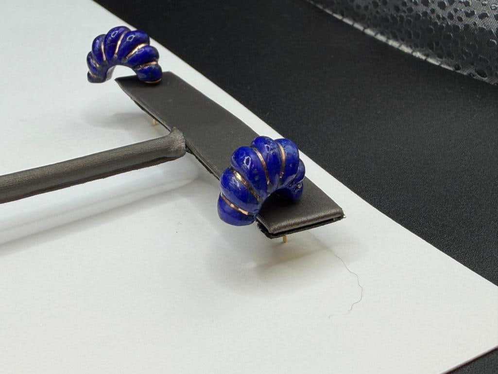 14K YELLOW GOLD RIBBED LAPIS HALF HOOP POST EARRINGS - 3