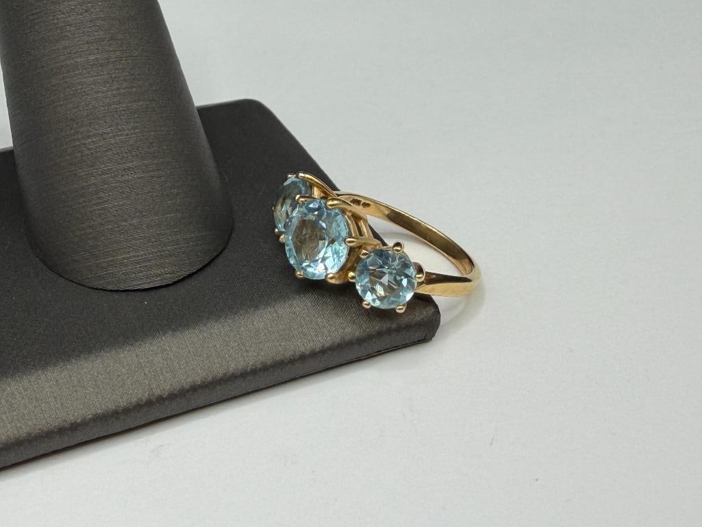 10K YELLOW GOLD ROUND CUT SWISS BLUE TOPAZ RING - 3