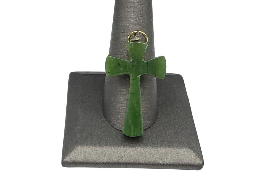 DARK GREEN JADE PENDANT WITH GOLD PLATED BAIL: 1 1/2"
