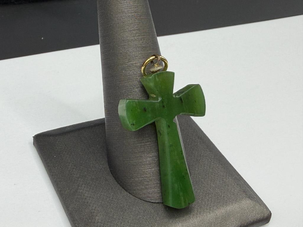 DARK GREEN JADE PENDANT WITH GOLD PLATED BAIL - 2