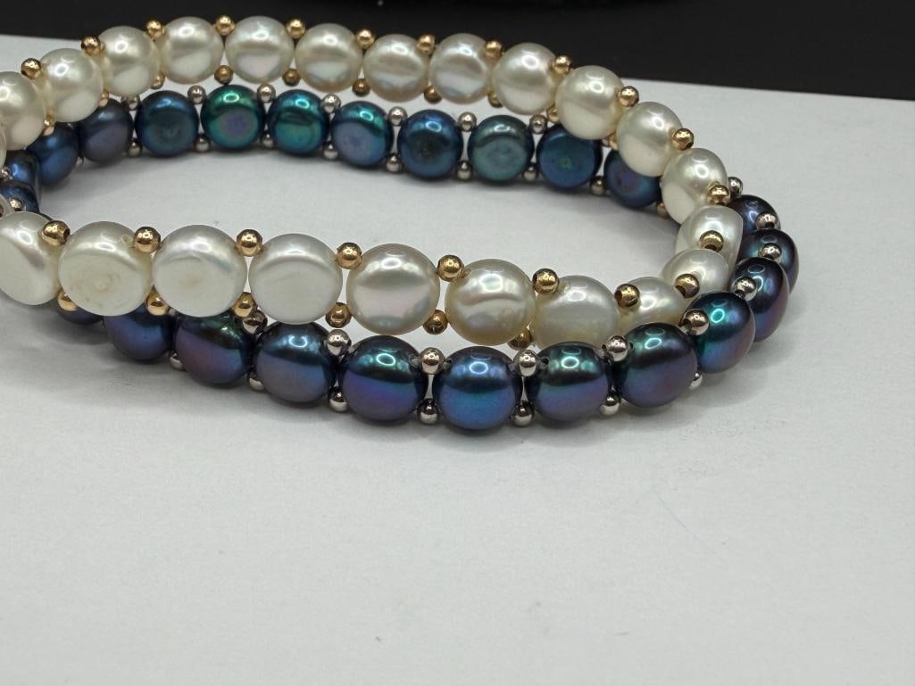 WHITE AND GREY PEARL ELASTIC BAND BRACELETS - 2