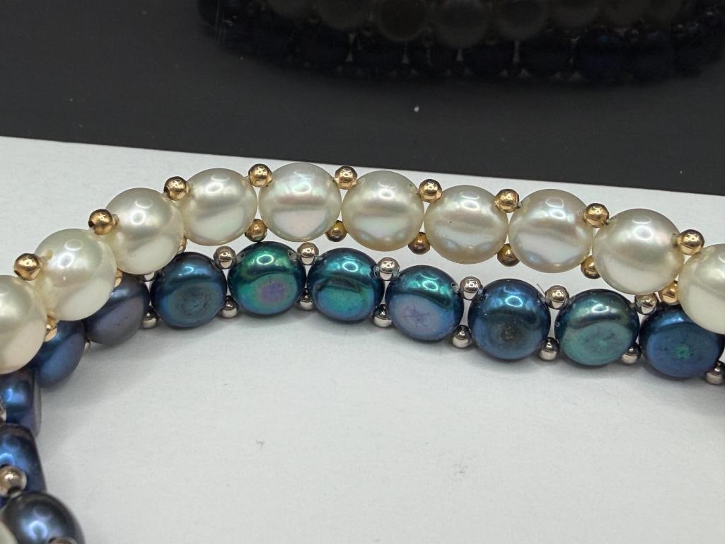 WHITE AND GREY PEARL ELASTIC BAND BRACELETS - 3