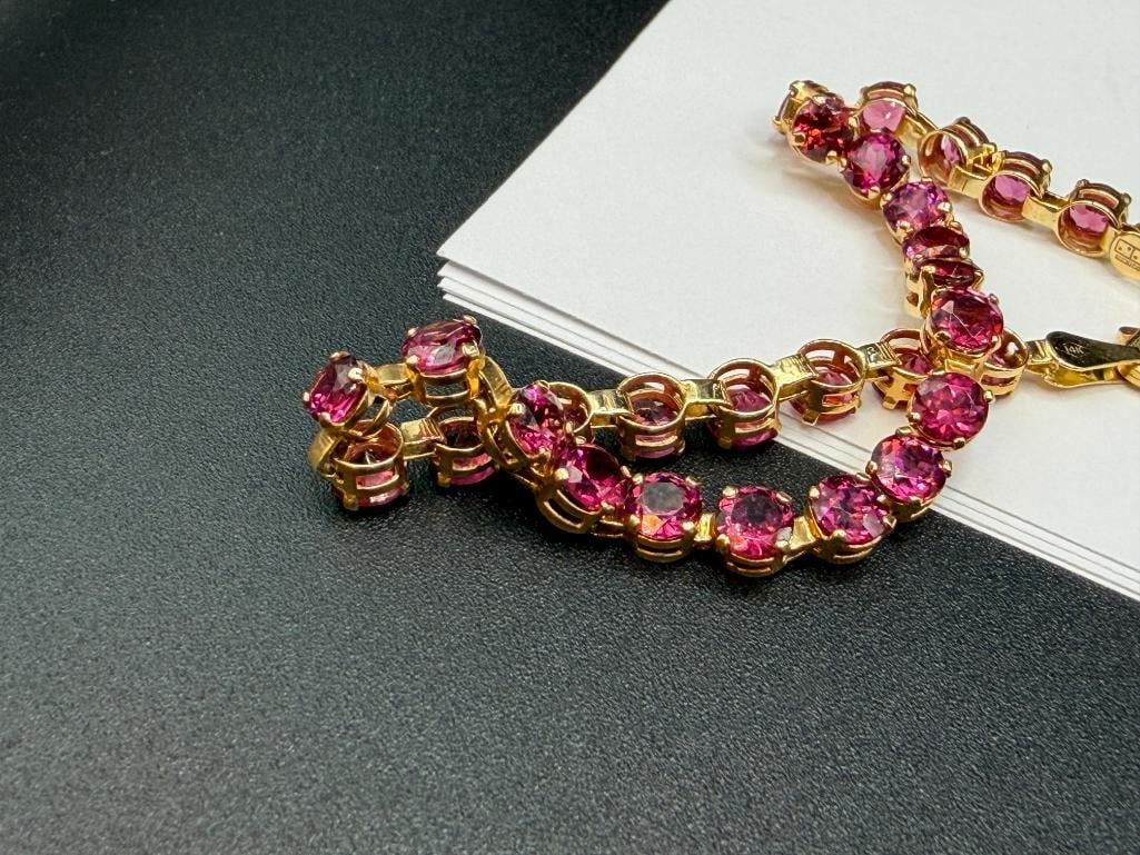 IMPERIAL GOLD COMPANY DESIGNER SIGNED 14K YELLOW GOLD ROUND CUT PINK GARNET TENNIS BRACELET - 3