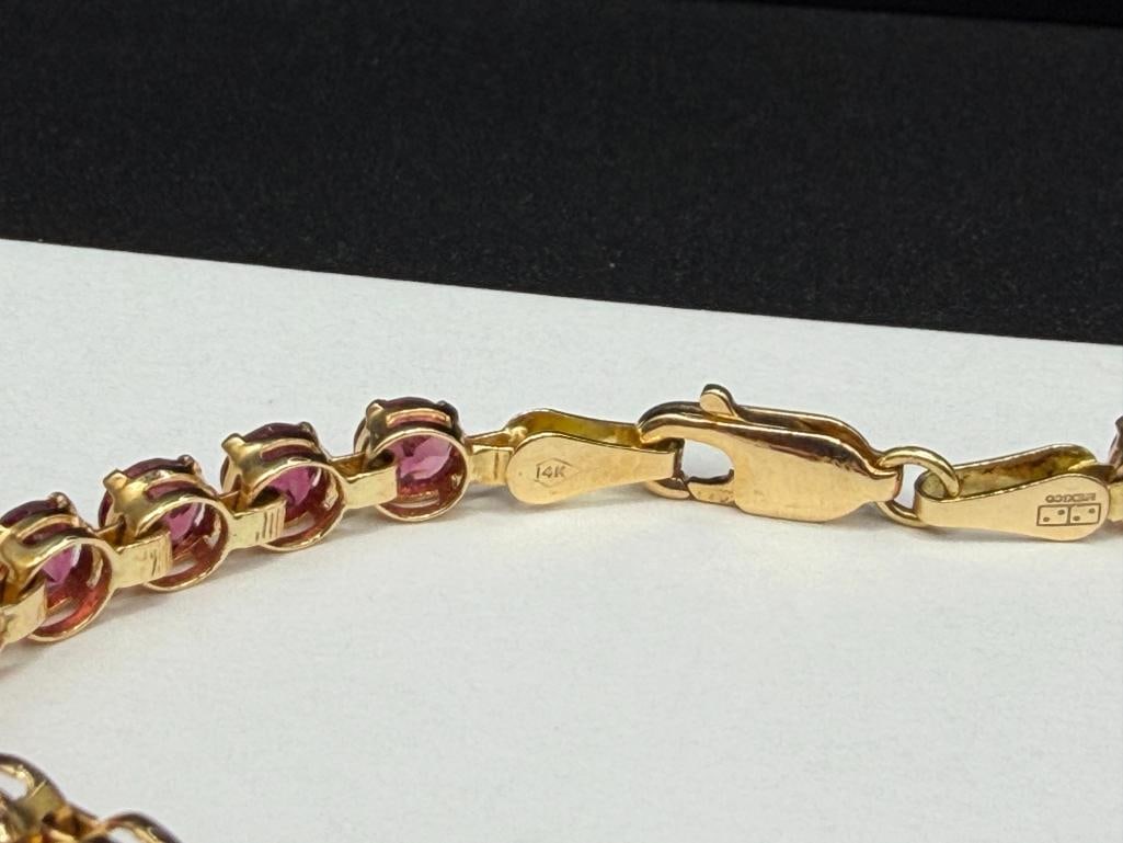 IMPERIAL GOLD COMPANY DESIGNER SIGNED 14K YELLOW GOLD ROUND CUT PINK GARNET TENNIS BRACELET - 4