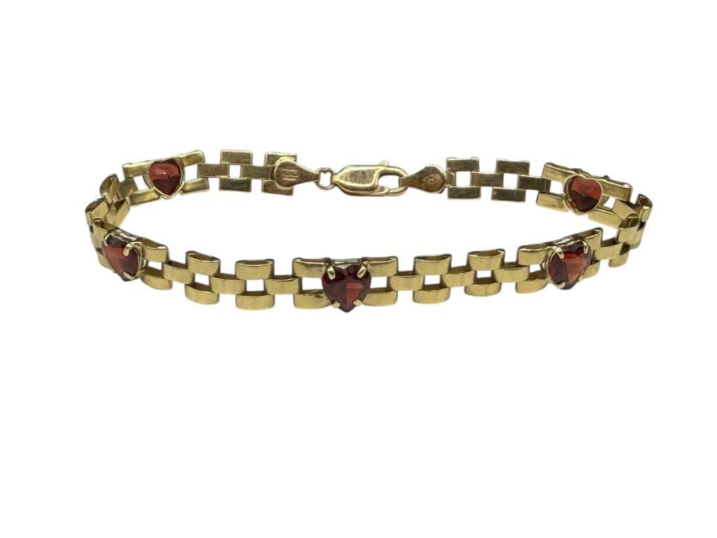 IMPERIAL GOLD COMPANY DESIGNER SIGNED 14K YELLOW GOLD HERT CUT GARNET LINK BRACELET (1 of 6)