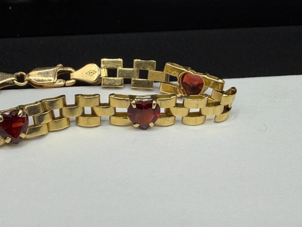 IMPERIAL GOLD COMPANY DESIGNER SIGNED 14K YELLOW GOLD HEART CUT GARNET LINK BRACELET - 3