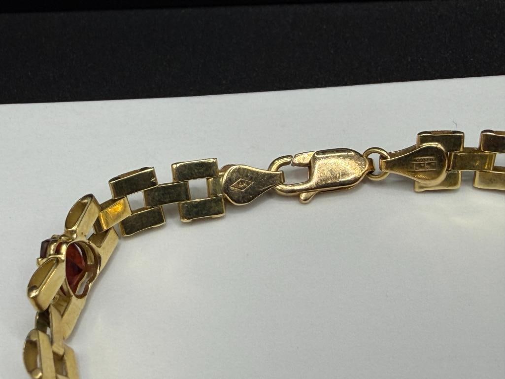 IMPERIAL GOLD COMPANY DESIGNER SIGNED 14K YELLOW GOLD HEART CUT GARNET LINK BRACELET - 5