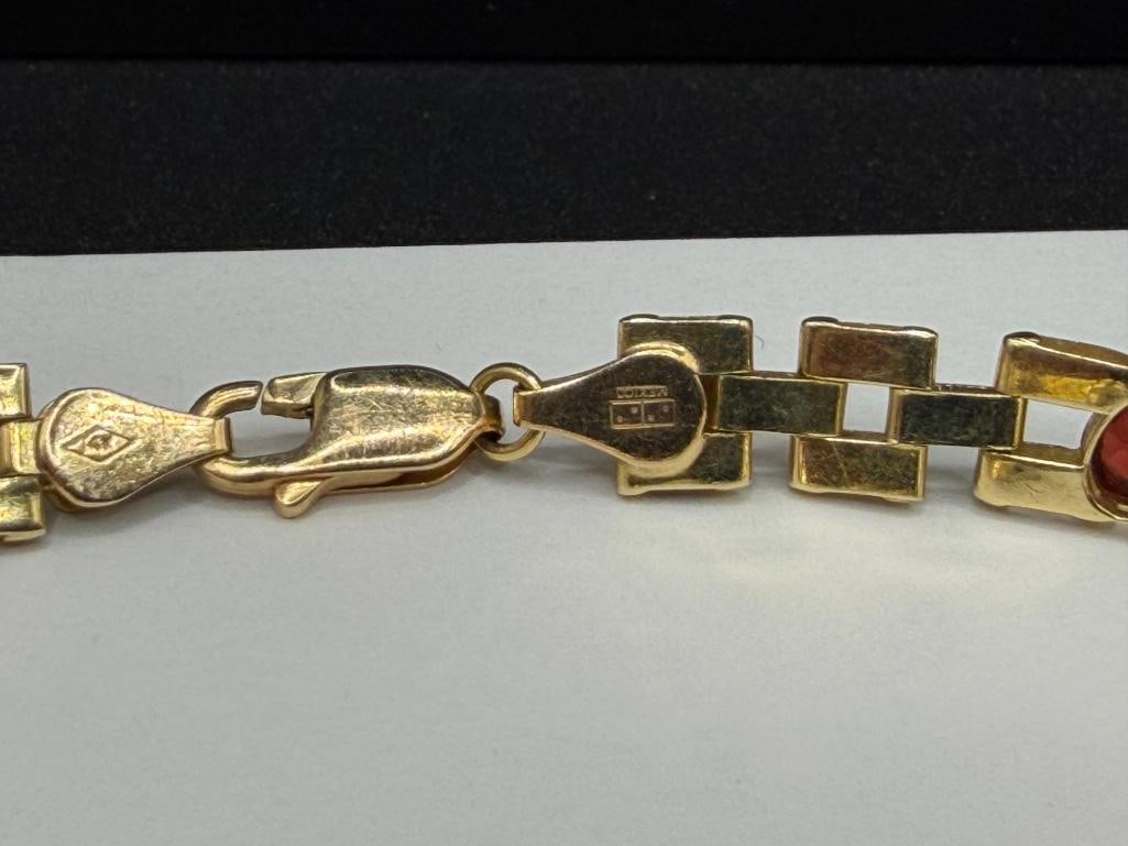 IMPERIAL GOLD COMPANY DESIGNER SIGNED 14K YELLOW GOLD HEART CUT GARNET LINK BRACELET - 6