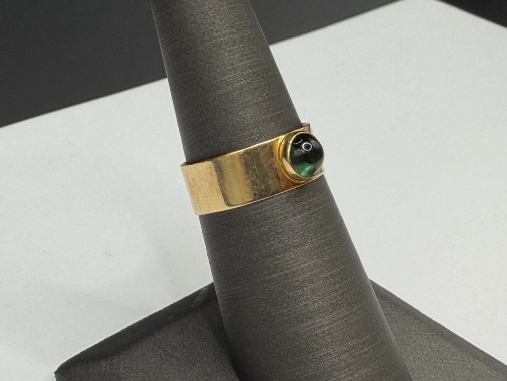 14K YELLOW GOLD ROUND CABOCHON GREEN TOURMALINE BAND - 2