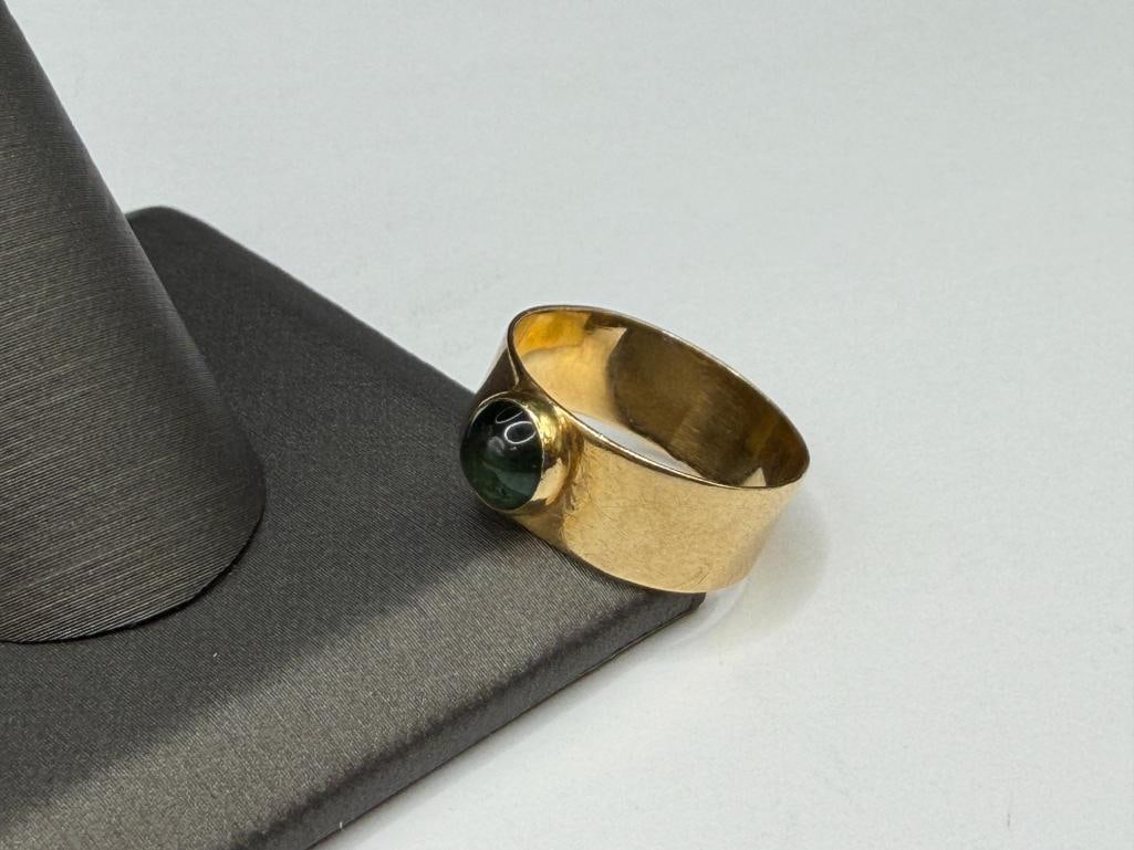 14K YELLOW GOLD ROUND CABOCHON GREEN TOURMALINE BAND - 3
