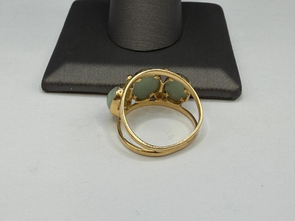 14K YELLOW GOLD GREEN CABOCHON JADE FASHION RING - 4