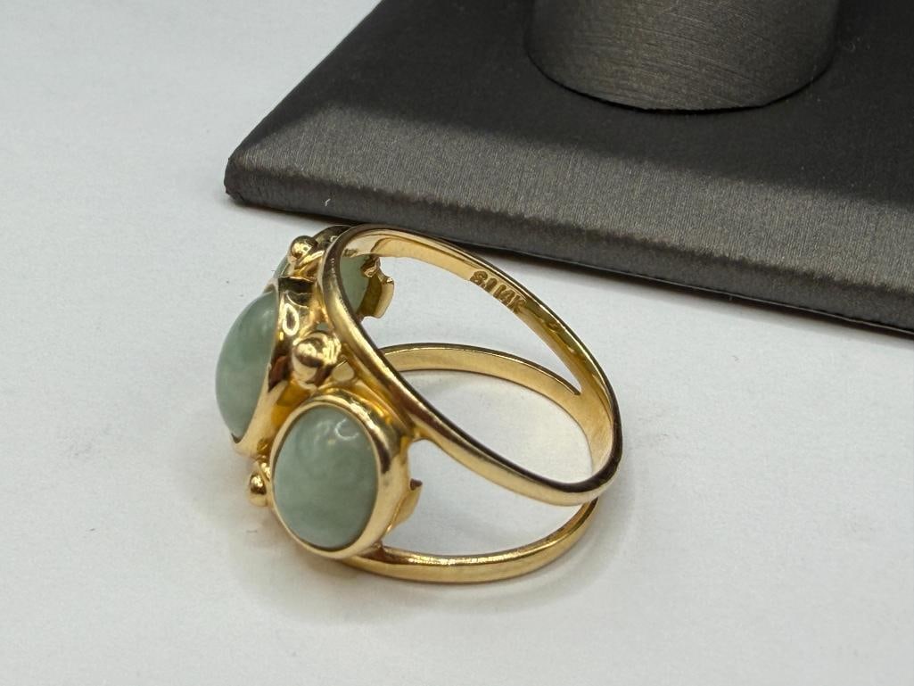 14K YELLOW GOLD GREEN CABOCHON JADE FASHION RING - 5
