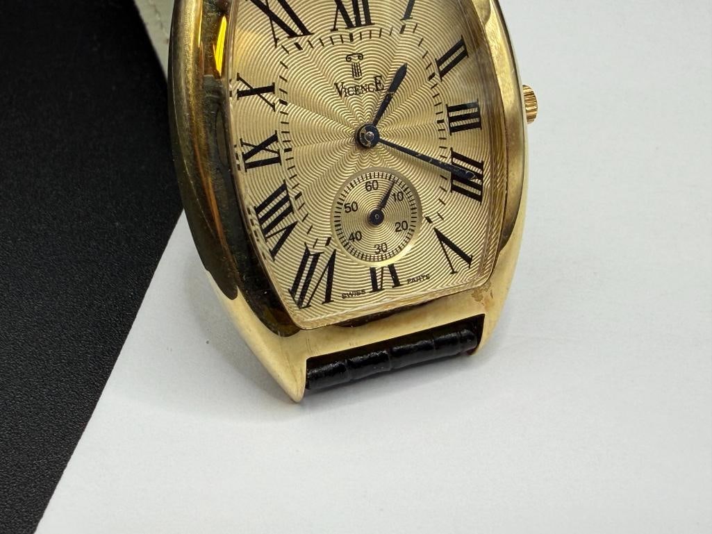 VICENCE 14K YELLOW GOLD CASE TONNEAU WOMEN'S WRISTWATCH - 4