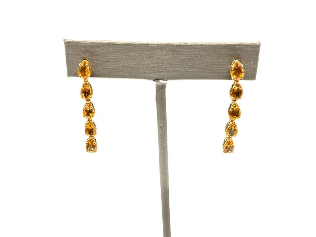 14K YELLOW GOLD PEAR CUT CITRINE DANGLE EARRINGS: EACH EARRING FEATURES FIVE PEAR CUT CITRINES 1 1/2", 2.33 GRAMS, APPROX. 5.00CTTW CITRINES