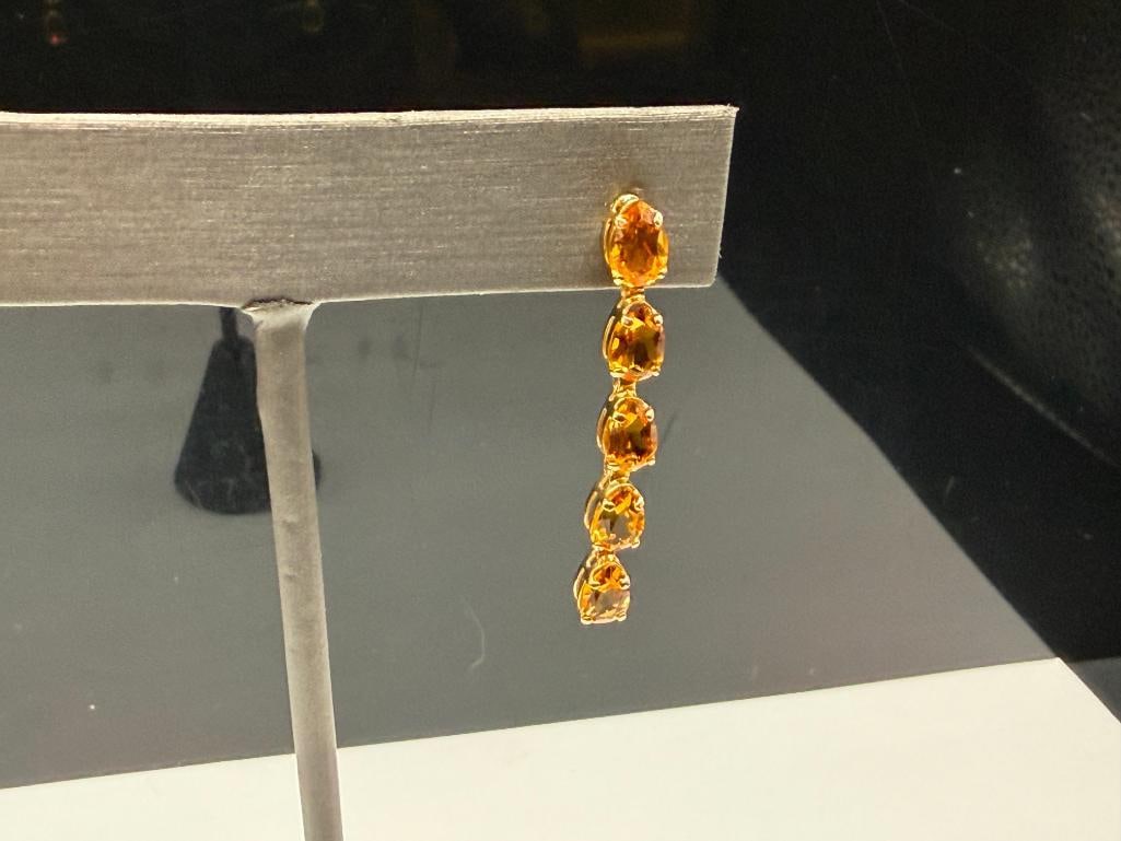 14K YELLOW GOLD PEAR CUT CITRINE DANGLE EARRINGS - 2