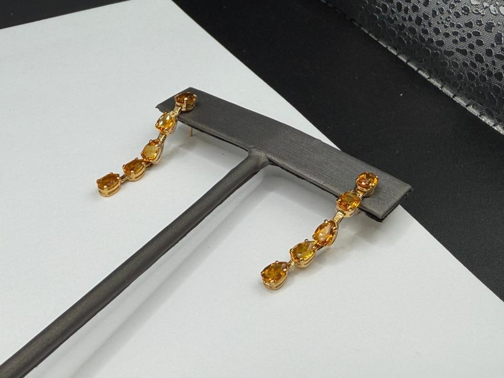 14K YELLOW GOLD PEAR CUT CITRINE DANGLE EARRINGS - 3