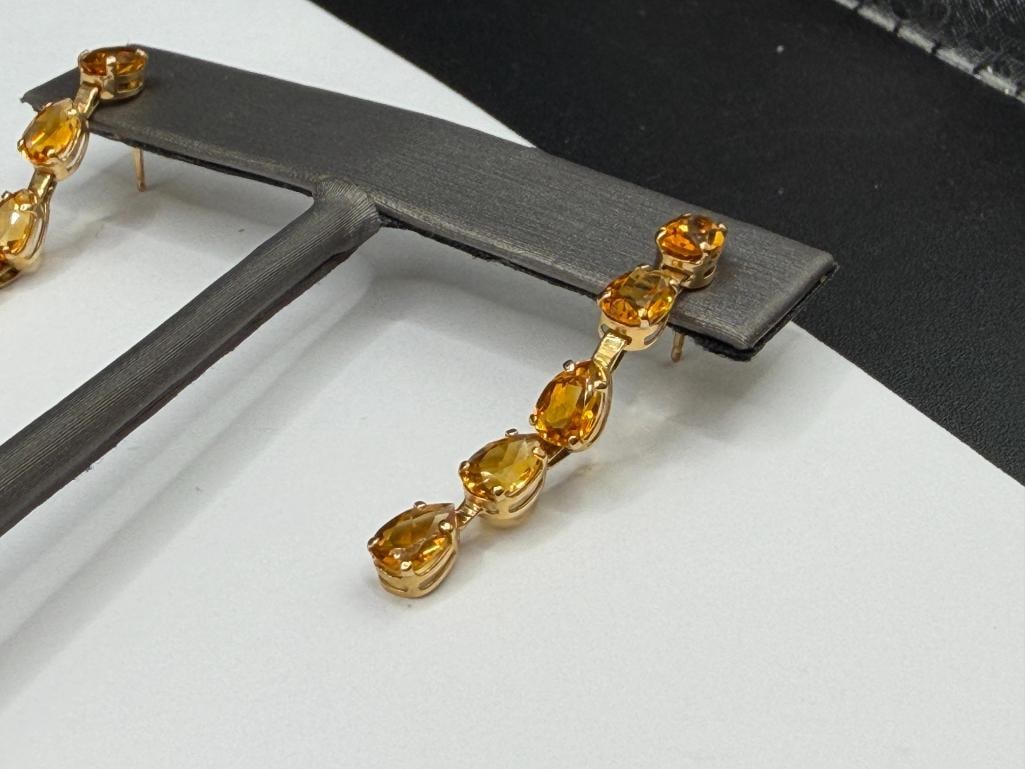 14K YELLOW GOLD PEAR CUT CITRINE DANGLE EARRINGS - 4