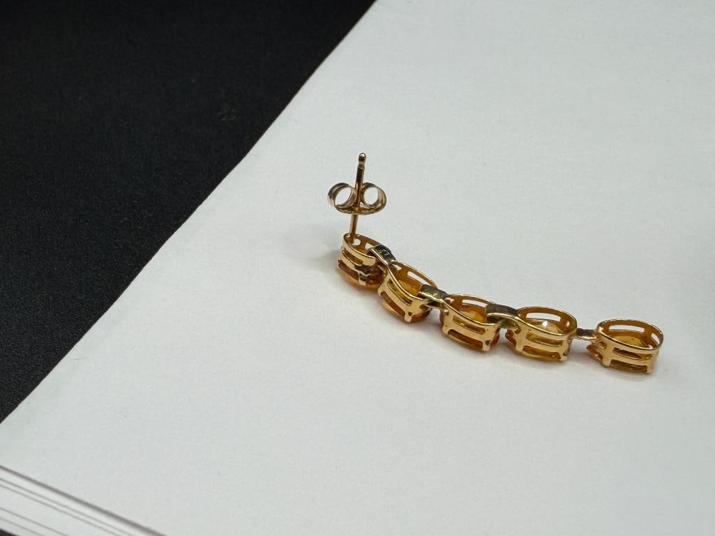 14K YELLOW GOLD PEAR CUT CITRINE DANGLE EARRINGS - 7