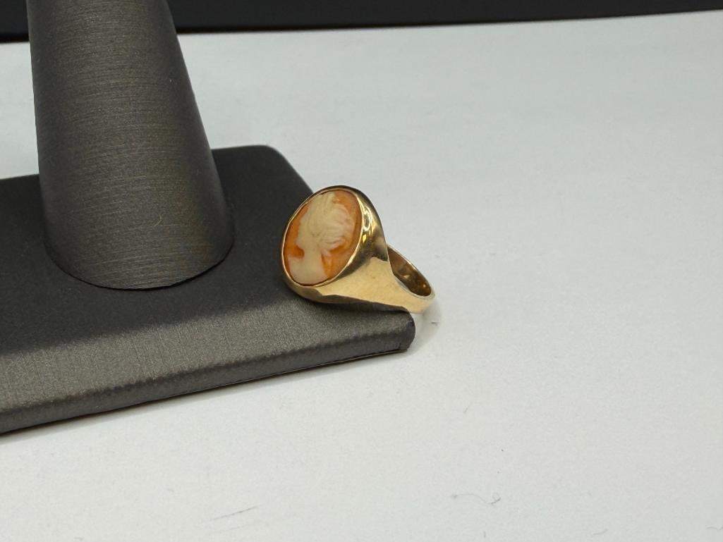 VINTAGE 14K YELLOW GOLD CAMEO RING - 3