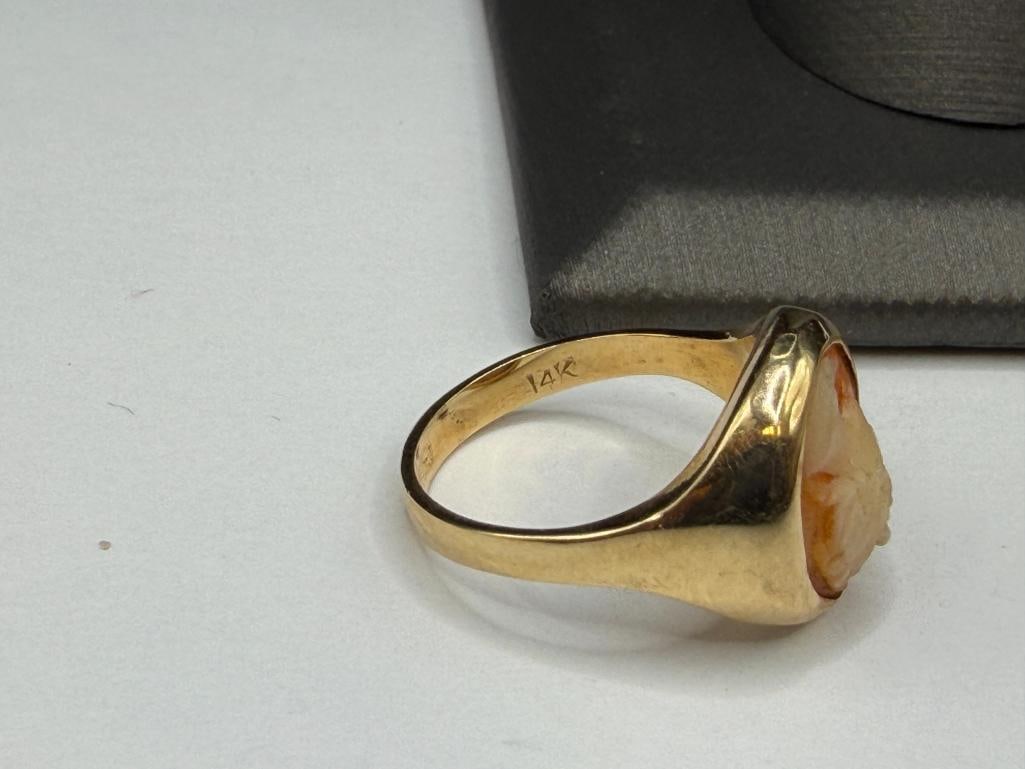 VINTAGE 14K YELLOW GOLD CAMEO RING - 5