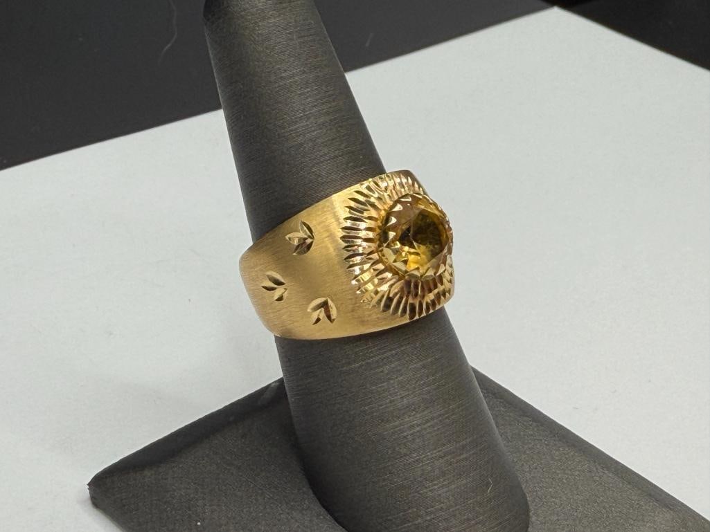 ITALIAN MILOR 14K YELLOW GOLD ROUND CUT CITRINE SUNFLOWER RING - 2