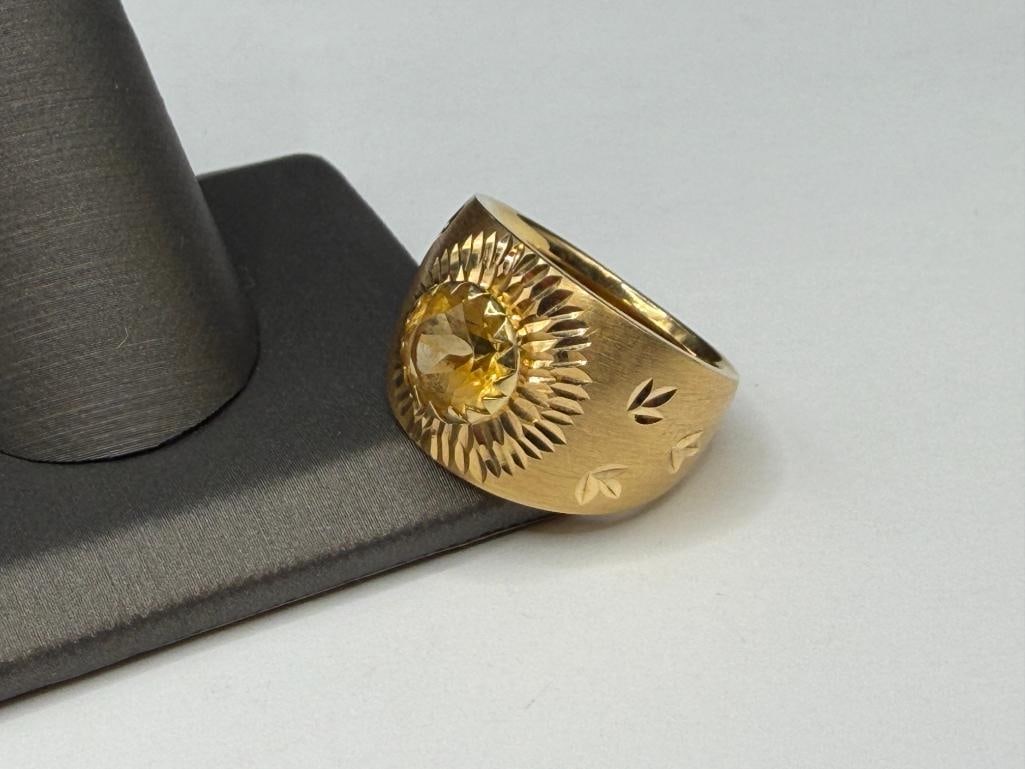 ITALIAN MILOR 14K YELLOW GOLD ROUND CUT CITRINE SUNFLOWER RING - 3