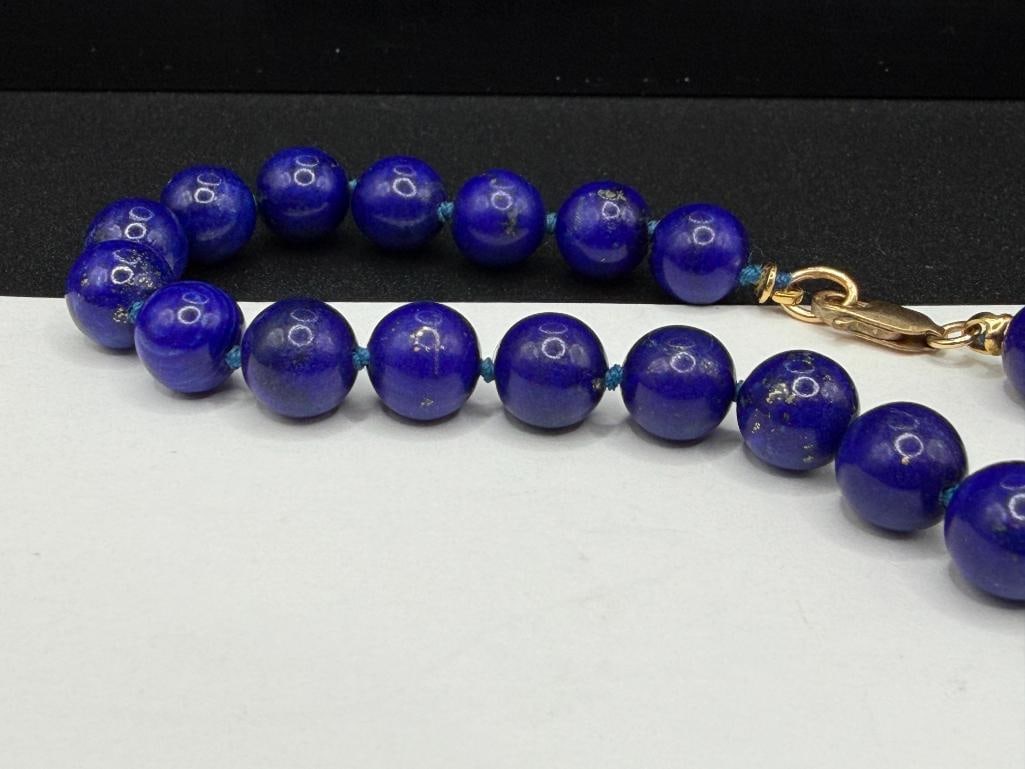 ROUND BLUE LAPIS BEAD BRACELET WITH 14K YELLOW GOLD CLASP - 2