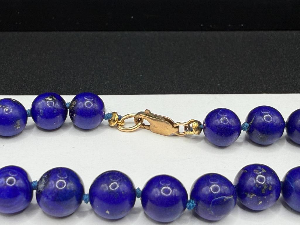 ROUND BLUE LAPIS BEAD BRACELET WITH 14K YELLOW GOLD CLASP - 3