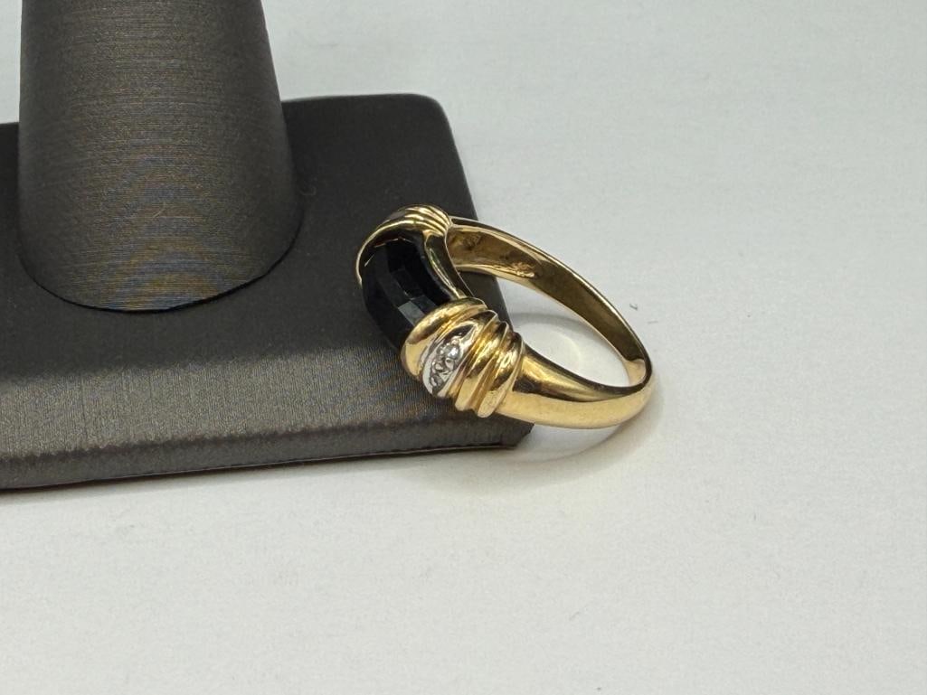 10K YELLOW GOLD FACETED ONYX AND DIAMOND RING - 3