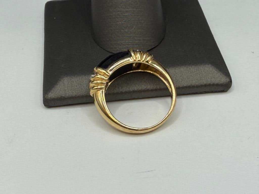 10K YELLOW GOLD FACETED ONYX AND DIAMOND RING - 4