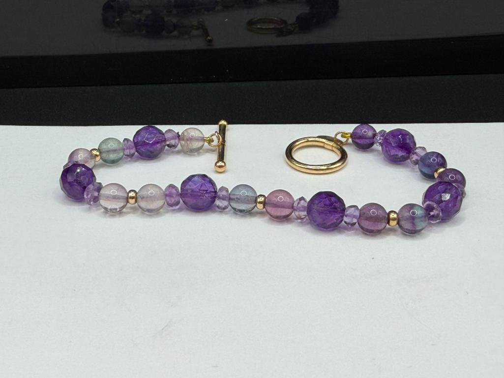 ZOE B. DESIGNER SIGNED ROUND AND FACETED AMETHYST BEAD BRACELET WITH 14K YELLOW GOLD TOGGLE CLASP - 2