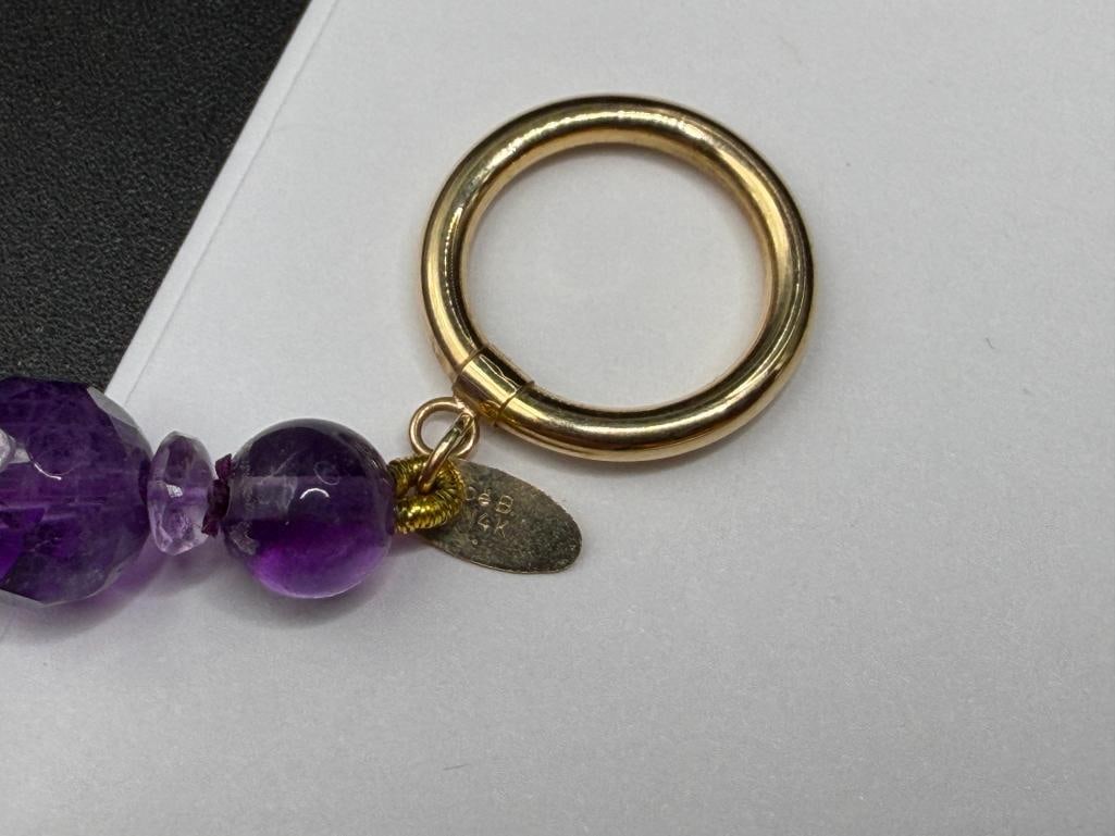 ZOE B. DESIGNER SIGNED ROUND AND FACETED AMETHYST BEAD BRACELET WITH 14K YELLOW GOLD TOGGLE CLASP - 5