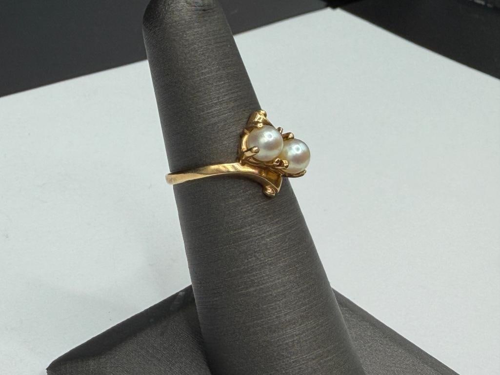 10K YELLOW GOLD TWO PEARL BYPASS RING - 2