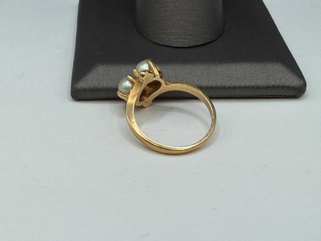10K YELLOW GOLD TWO PEARL BYPASS RING - 4