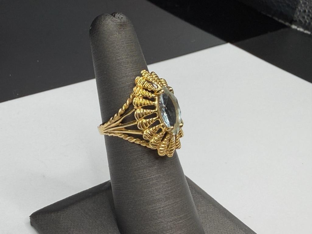 14K YELLOW GOLD MARQUISE CUT AQUAMARINE FASHION RING - 2