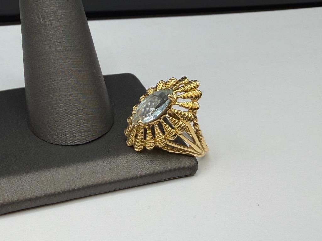 14K YELLOW GOLD MARQUISE CUT AQUAMARINE FASHION RING - 3